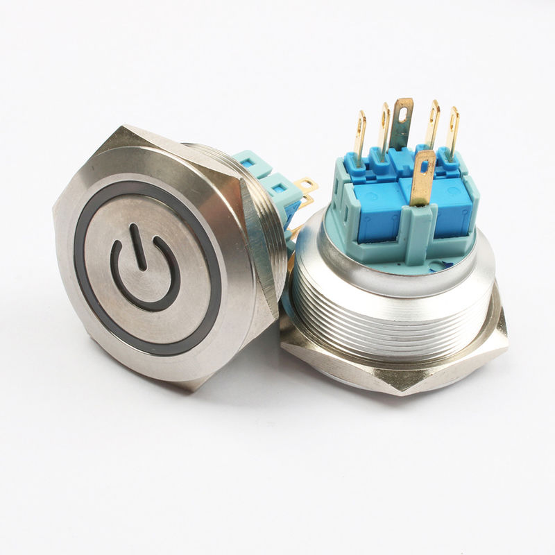 Sakelar Tombol Tekan Logam Hidup Mati LED Tipe Cincin Menyala 30mm