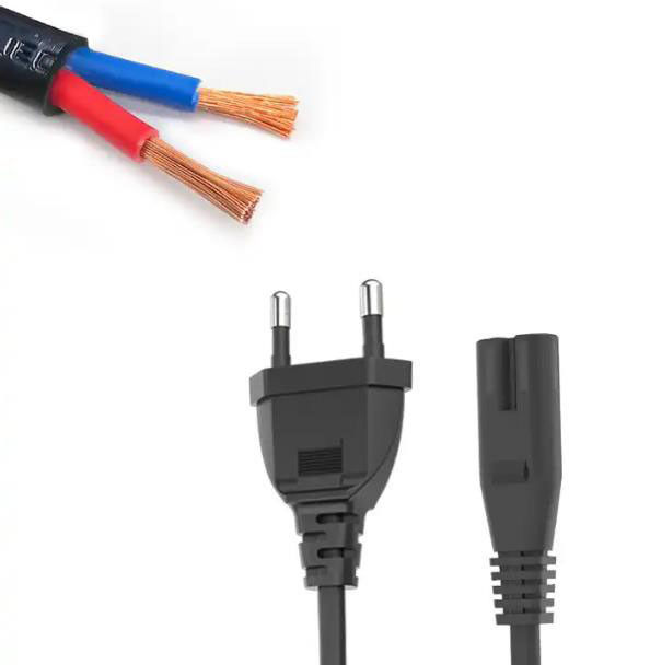 Kabel listrik AC EU yang fleksibel Kabel ekstensi listrik ringan 2 pin