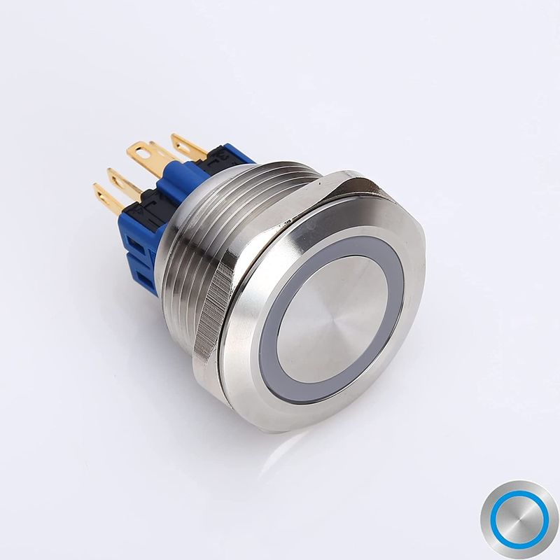 Sakelar Tombol Tekan Logam Menyala 28mm LED Tipe Cincin Bulat 500V