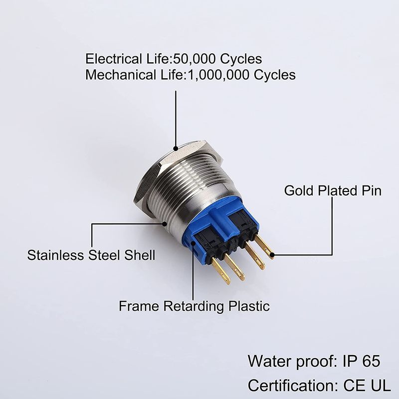 Sakelar Tombol Tekan Logam Menyala 28mm LED Tipe Cincin Bulat 500V