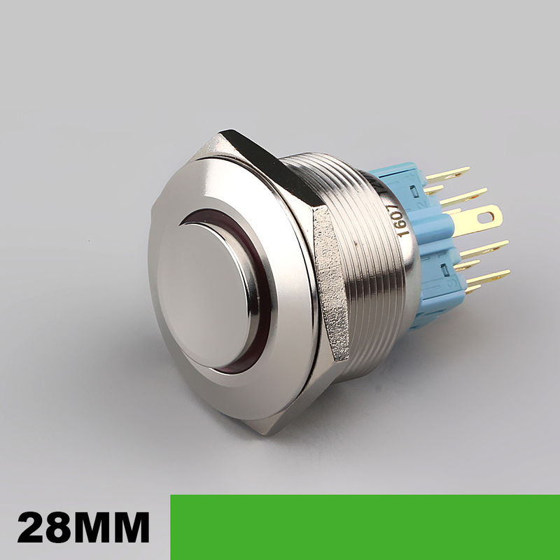 Sakelar Tombol Tekan Logam Menyala 28mm LED Tipe Cincin Bulat 500V