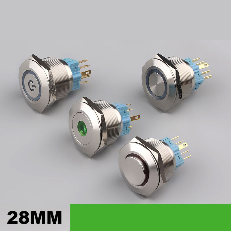 Sakelar Tombol Tekan Logam Menyala 28mm LED Tipe Cincin Bulat 500V