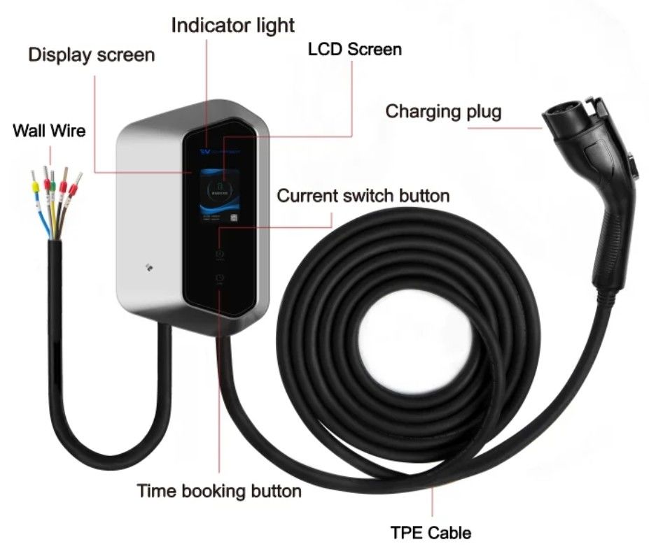 7KW 9KW 11KW 2.4 Lcd Color Screen Wall Ev Charger Ip54 110-240V