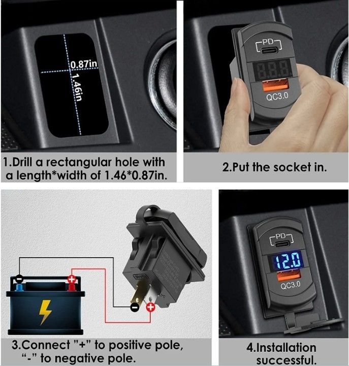 12v 24v USB Charger Rocker Switch Fast Charge Socket Waterproof Quick Dual Pd Qc3.0 Untuk Mobil Perahu