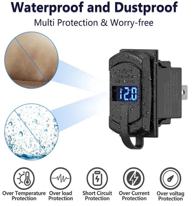 12v 24v USB Charger Rocker Switch Fast Charge Socket Waterproof Quick Dual Pd Qc3.0 Untuk Mobil Perahu