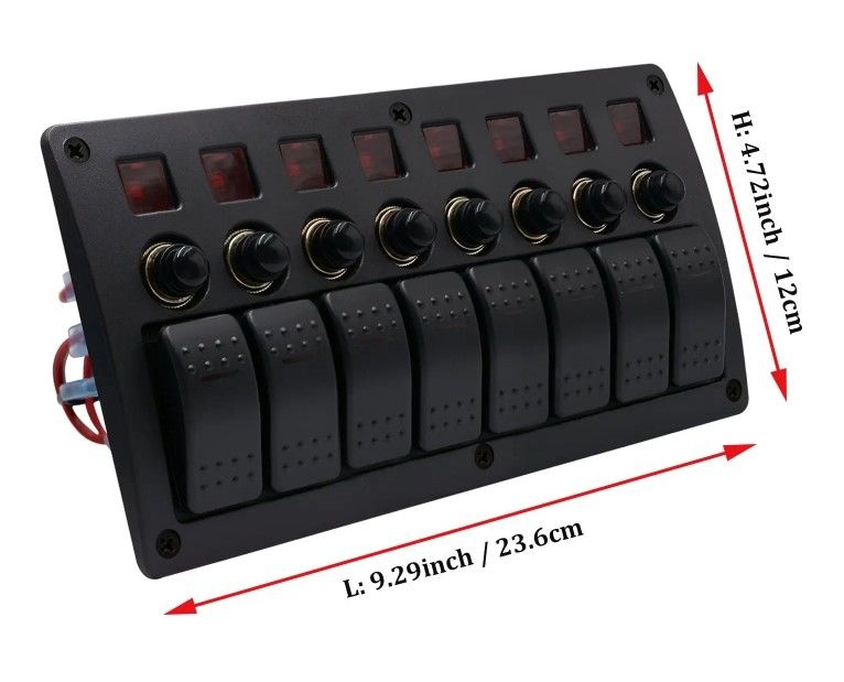 Pada Off Aluminium Rocker Switch Panel Waterproof 8 Gang 3 Pin Pemutus Sirkuit Perlindungan Overload