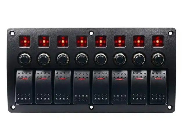 Pada Off Aluminium Rocker Switch Panel Waterproof 8 Gang 3 Pin Pemutus Sirkuit Perlindungan Overload