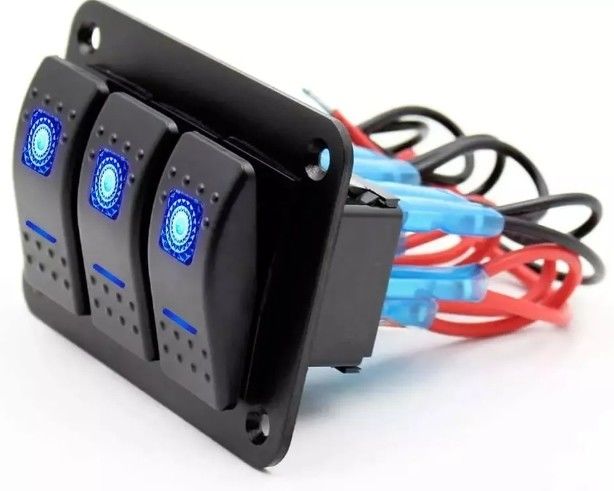 DC 12V 24V Blue LED Backlit 3 Gang Aluminium 5 Pin ON Off Toggle Rocker Switch Panel