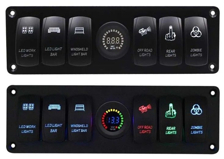Color Voltmeter 6 Gang DC12V 24V Led On Off 5 PIN Rocker Switch Panel Untuk Karavan Automotive Marine
