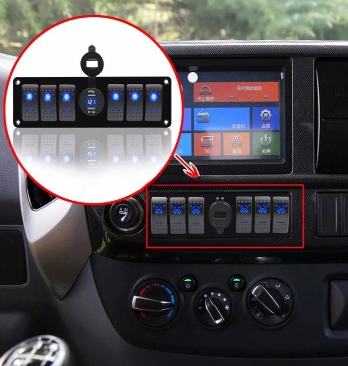 Color Voltmeter 6 Gang DC12V 24V Led On Off 5 PIN Rocker Switch Panel Untuk Karavan Automotive Marine