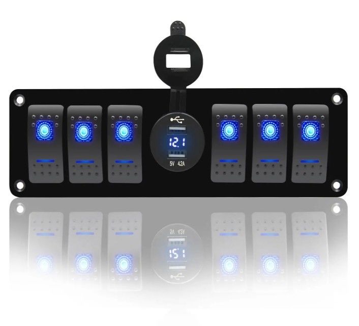 Color Voltmeter 6 Gang DC12V 24V Led On Off 5 PIN Rocker Switch Panel Untuk Karavan Automotive Marine