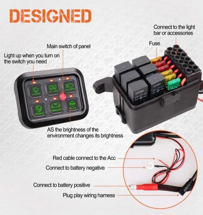 6 Gang 12V Led Switch Panel RGB Kit Otomatis Dimmable Universal Light Bar Controller Dengan APP