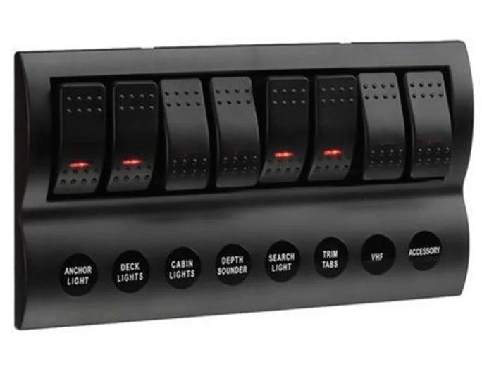 SEA BOAT SPLASSHIPROOF Switch Panel 8 GANG DENGAN LED INDIKATOR ROCKER AUTO sekring