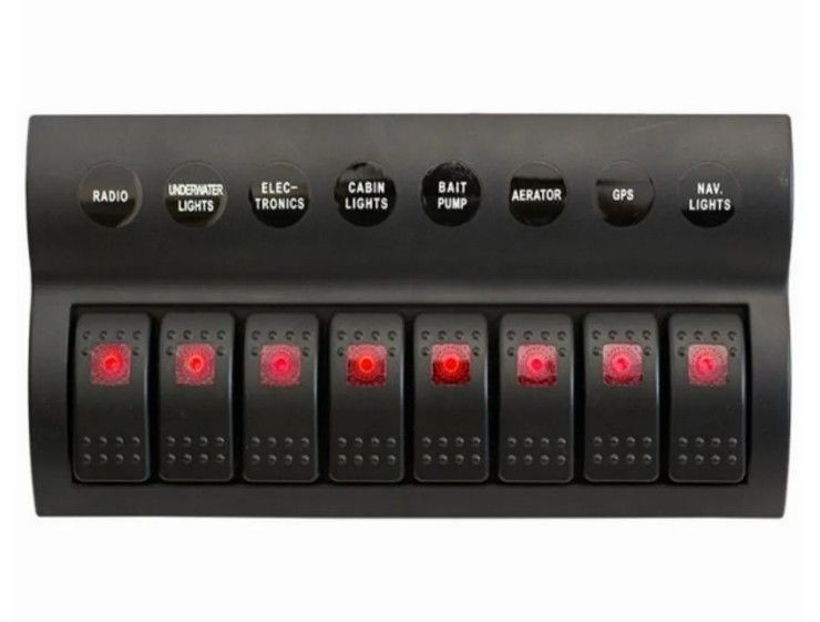 SEA BOAT SPLASSHIPROOF Switch Panel 8 GANG DENGAN LED INDIKATOR ROCKER AUTO sekring