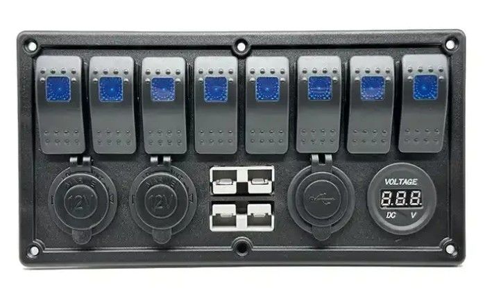 12V 8 Way Gang Rocker Switch Panel Dengan W / 50A Dual Anderson Plugs Aksesoris Power Socket & Dual USB