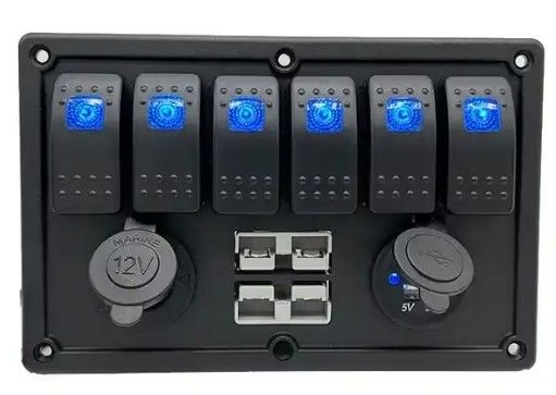 12V 8 Way Gang Rocker Switch Panel Dengan W / 50A Dual Anderson Plugs Aksesoris Power Socket & Dual USB
