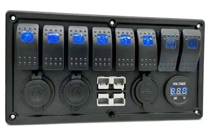 12V 8 Way Gang Rocker Switch Panel Dengan W / 50A Dual Anderson Plugs Aksesoris Power Socket & Dual USB