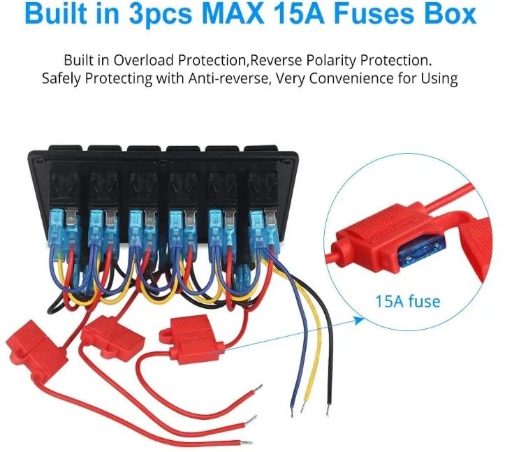 Waterproof Marine Boat Rocker Switch Panel 6 Gang Dengan Dual USB Socket 3.1A Volt Meter Blue LED Light