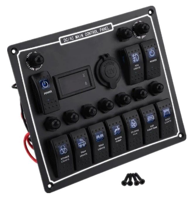 10 Gang Switch Panel USB Fast Dual Charger Socket Panel Dengan Light Multi Function Boat Switch Panel Sistem Daya Laut
