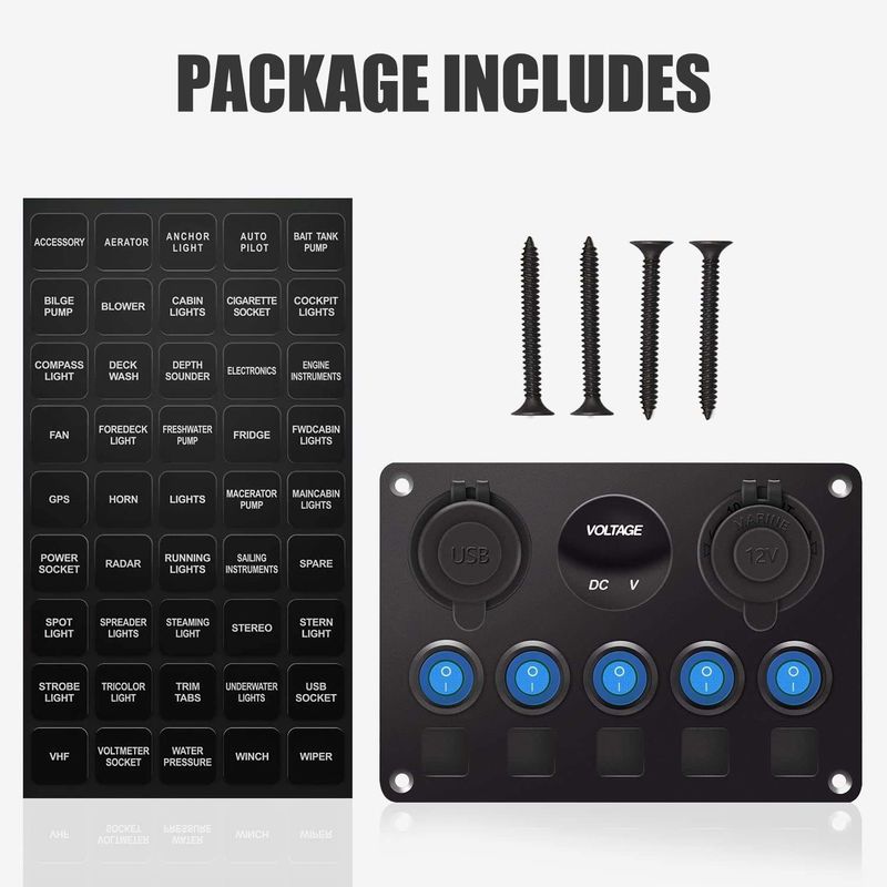 5 Gang Waterproof Rocker Switch Panel Dengan Dual USB Slot Socket Dengan Lampu LED Biru