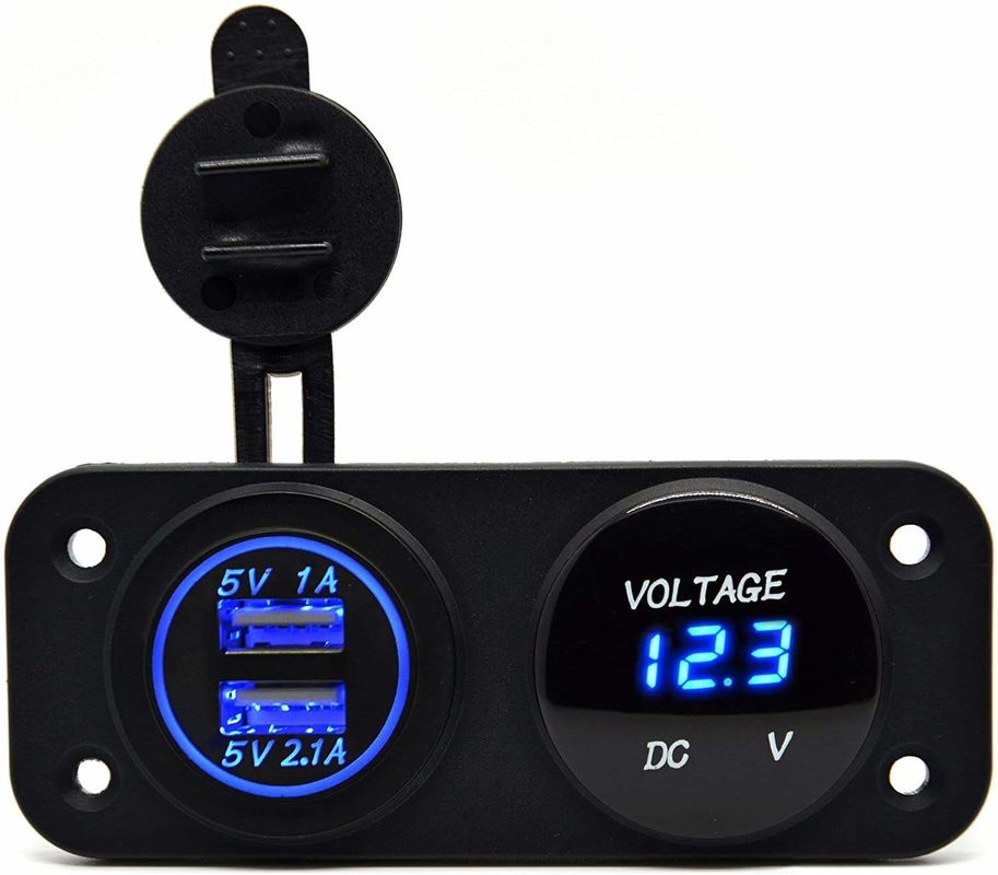 DC 12V 24V LED Digital Voltmeter Dual USB Outlet Power Socket Panel 3.1A Pengisi daya