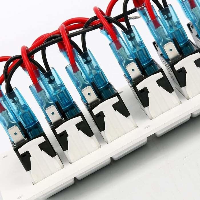 12-24V 6 Gang Boat Switch Panel Biru LED Rocker On-Off Opsional pemutus sirkuit