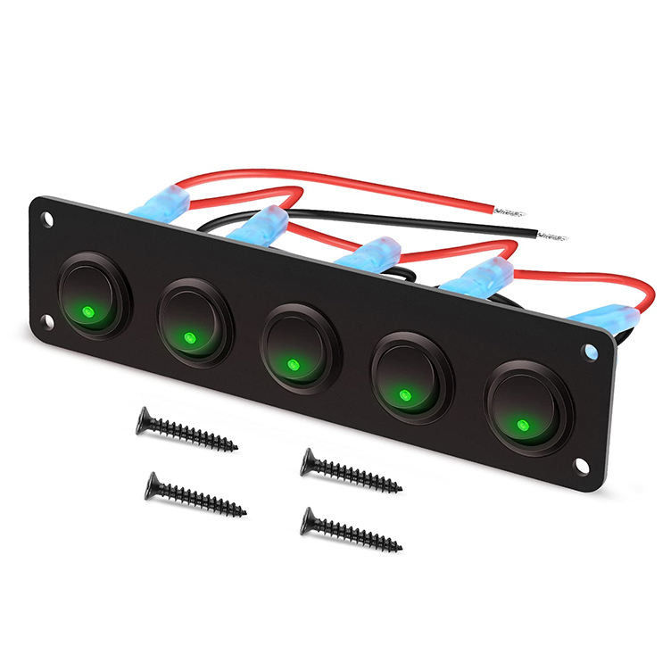 5 Gang Rocker Switch Panel 20A 3 Pin On Off 12V Green Toggle Switch Untuk Mobil Truk Kapal
