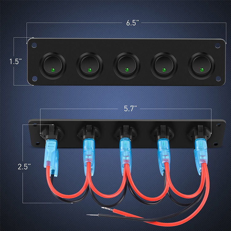 5 Gang Rocker Switch Panel 20A 3 Pin On Off 12V Green Toggle Switch Untuk Mobil Truk Kapal