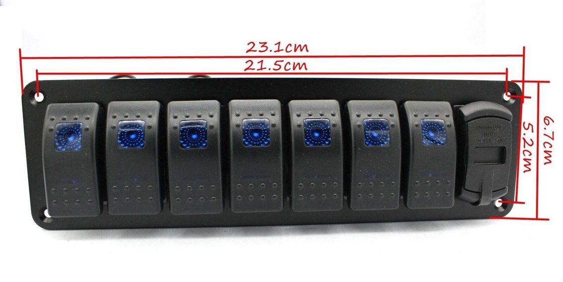 DC 12V 7 Gang Rocker Switch Panel Dengan 4.8 Amp Dual USB Charger LED