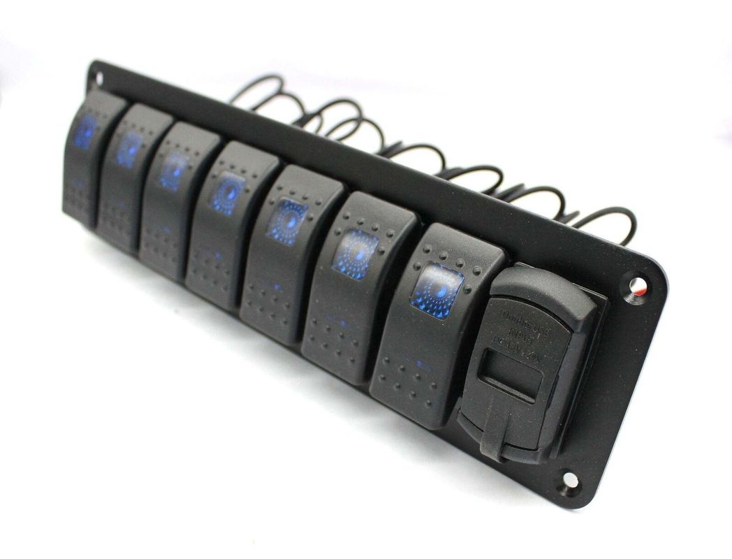 DC 12V 7 Gang Rocker Switch Panel Dengan 4.8 Amp Dual USB Charger LED