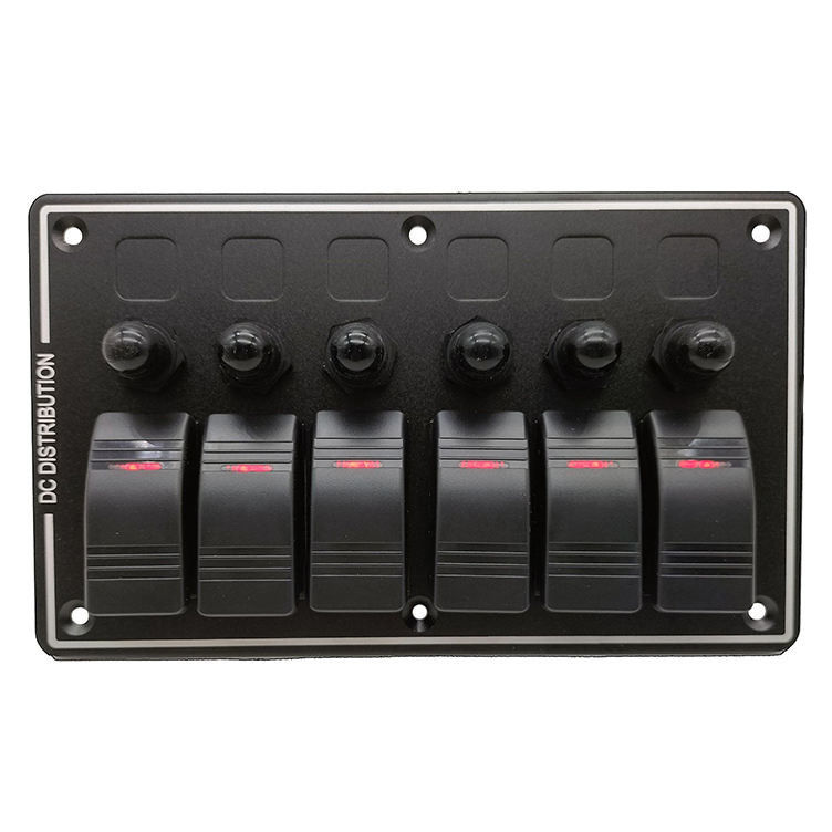 DC 12V 6 Gang Rocker Switch Panel Dengan Lampu Merah LED Untuk Perahu Mobil