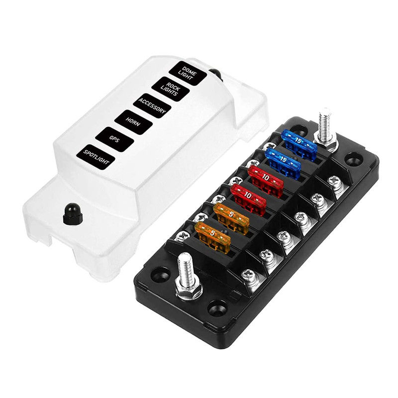 12V-24V DC 6 Way Fuse Block dengan Bus Negatif Atc/Ato Standar Kotak Fuse Otomotif